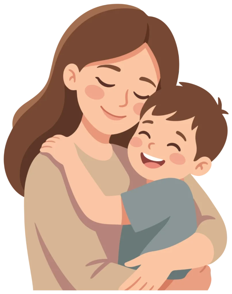 Illustration of a mother hugging her toddler