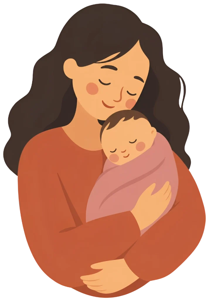Illustration of a mother holding her newborn baby